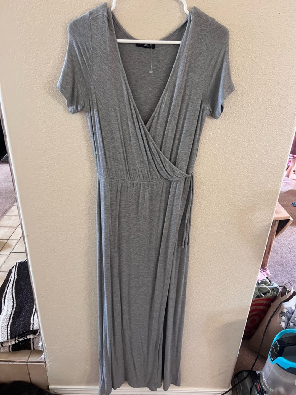 Popular Basics Grey Wrap-Style Maxi Dress